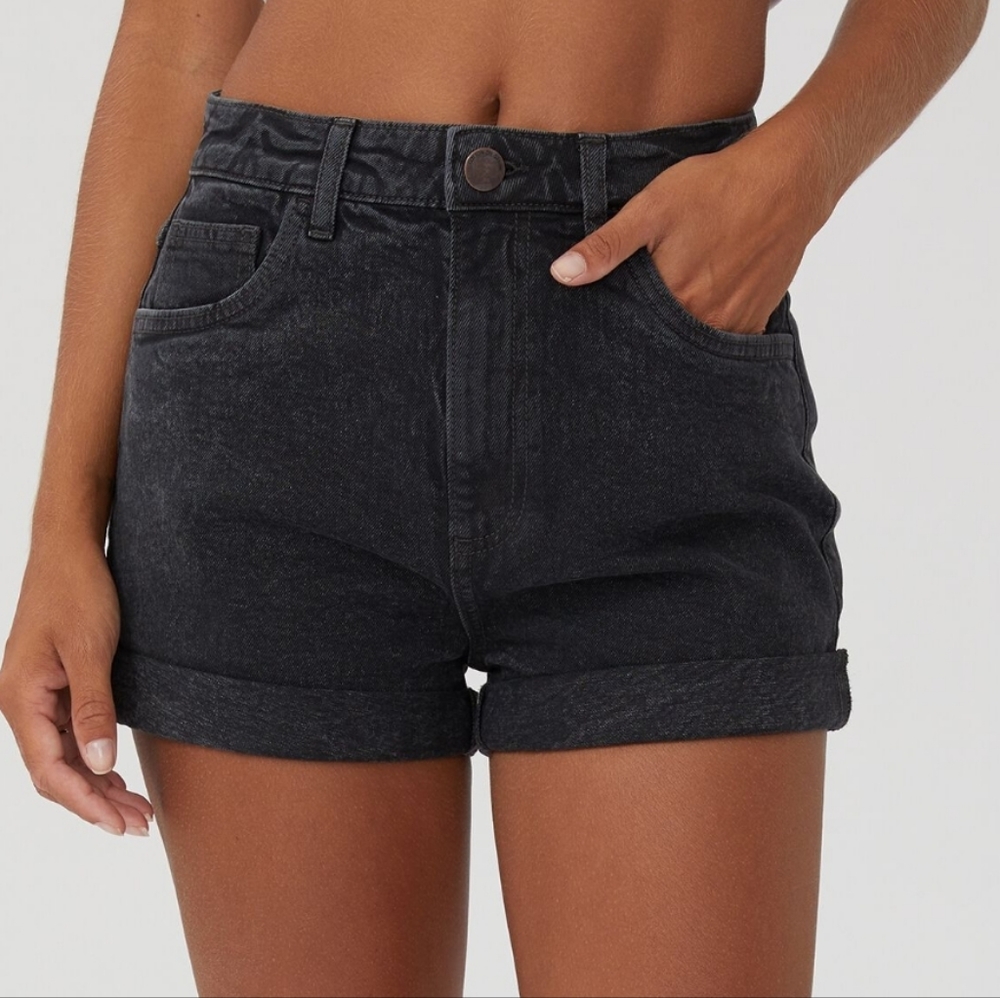 Cotton High Rise Stretch Black Jean Shorts